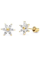 superb gold flower cubic zirconia stud earrings for toddler 